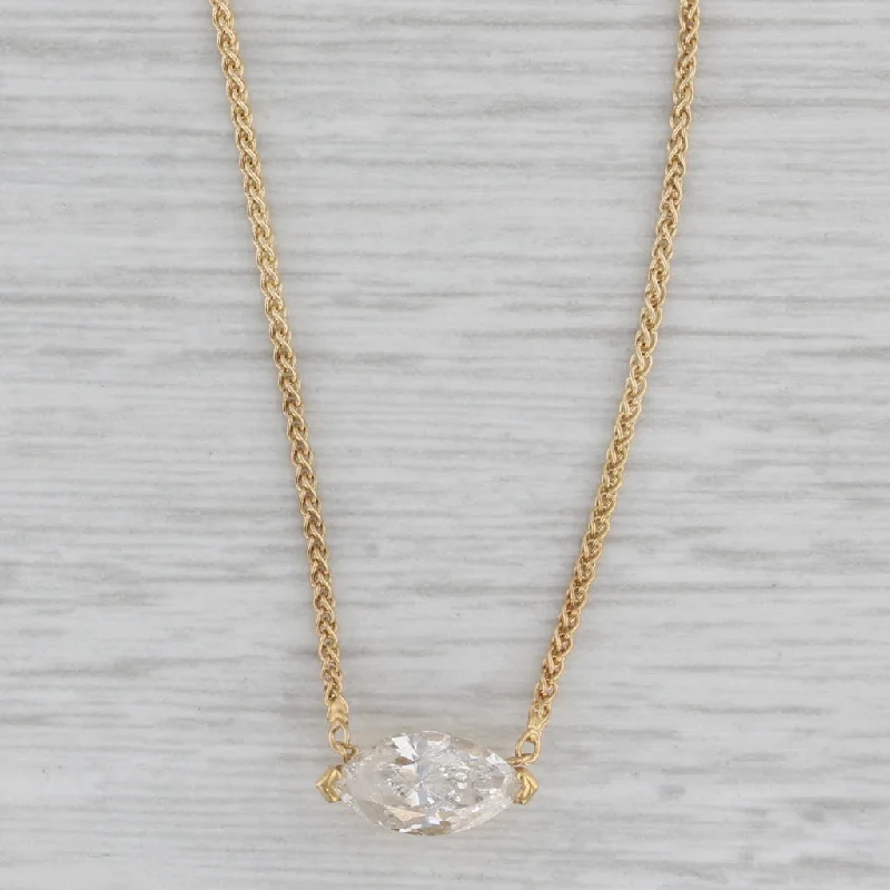 women's protection necklaces-New 0.94ct Marquise Diamond Necklace 14k Yellow Gold 16.25" Wheat Chain