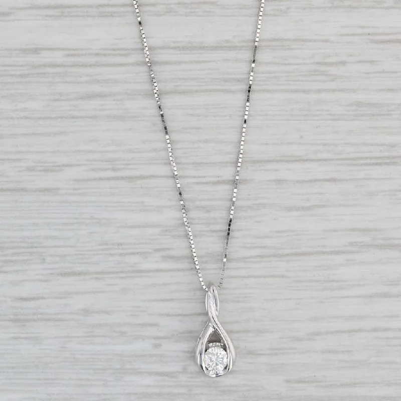 women's elegant necklaces-0.12ct Round Diamond Solitaire Pendant Necklace 14k White Gold 18" Box Chain