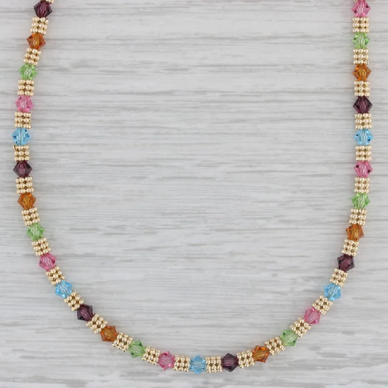 women's heavy necklaces-Multicolor Glass Bead Necklace 14k Yellow Gold 15.75" 4mm