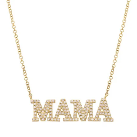 women's key necklaces-14k Yellow Gold Mama Diamond Necklace