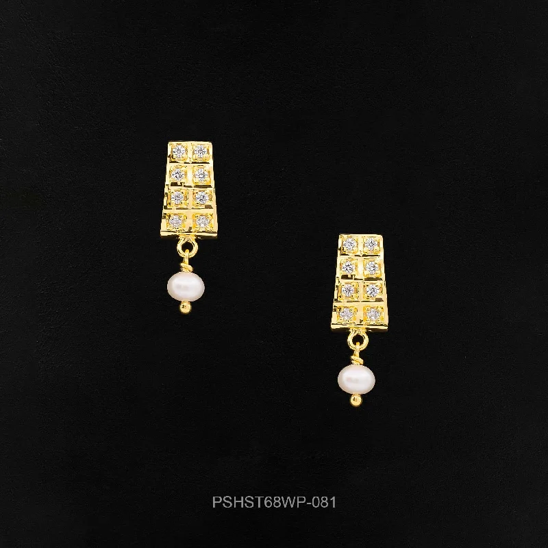 women's short earrings-STONE HANGING STUD PSHST68W-081