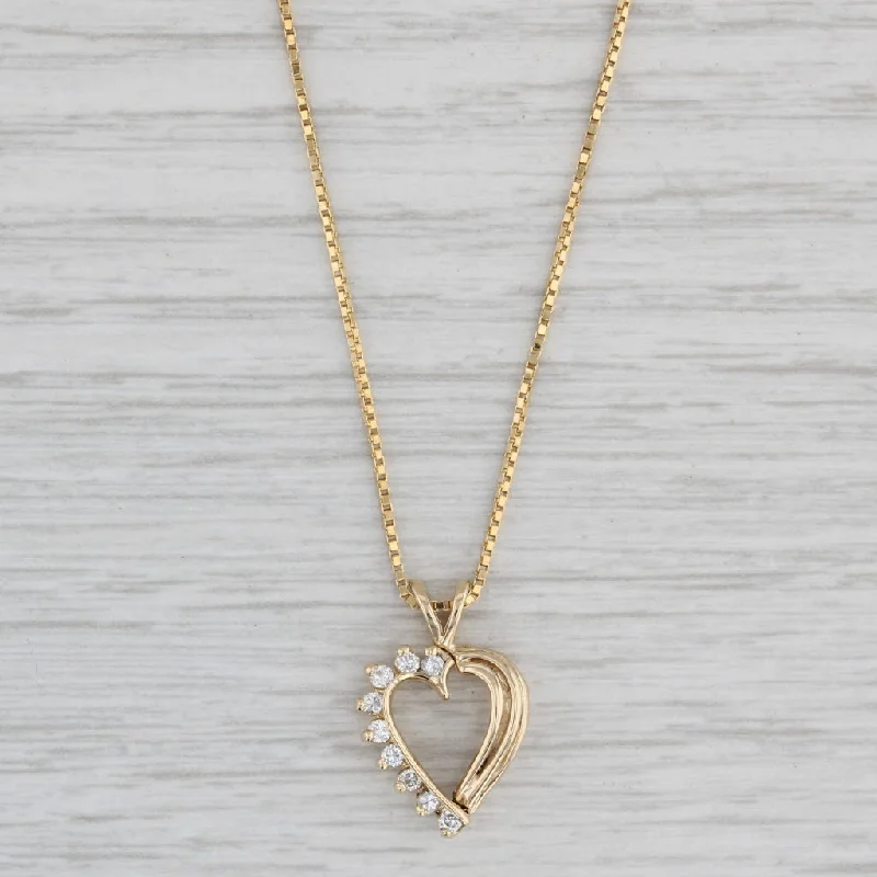 women's topaz necklaces-0.15ctw Diamond Heart Pendant Necklace 14k Yellow Gold 17.75" Box Chain