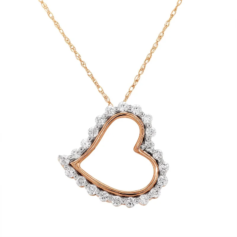 women's timeless necklaces-ROSE GOLD LOPSIDED HEART PENDANT NECKLACE WITH DIAMONDS, .25 CT TW