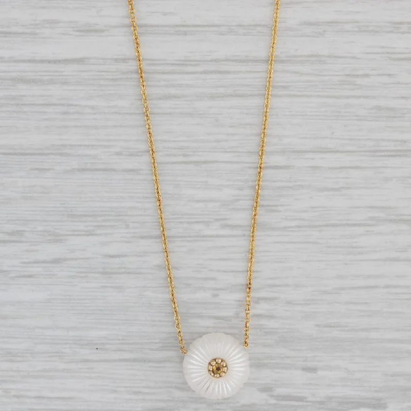 women's birthstone necklaces-New Galatea Chrysanthemum Cultured Pearl Citrine Pendant Necklace 14k Gold