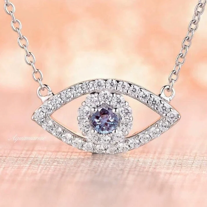 women's handmade necklaces-Evil Eye Alexandrite Necklace- Sterling Silver