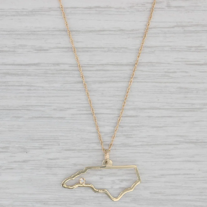 women's faith-based necklaces-North Carolina Pendant Necklace 14k Gold Diamond Western NC 16" Rope Chain