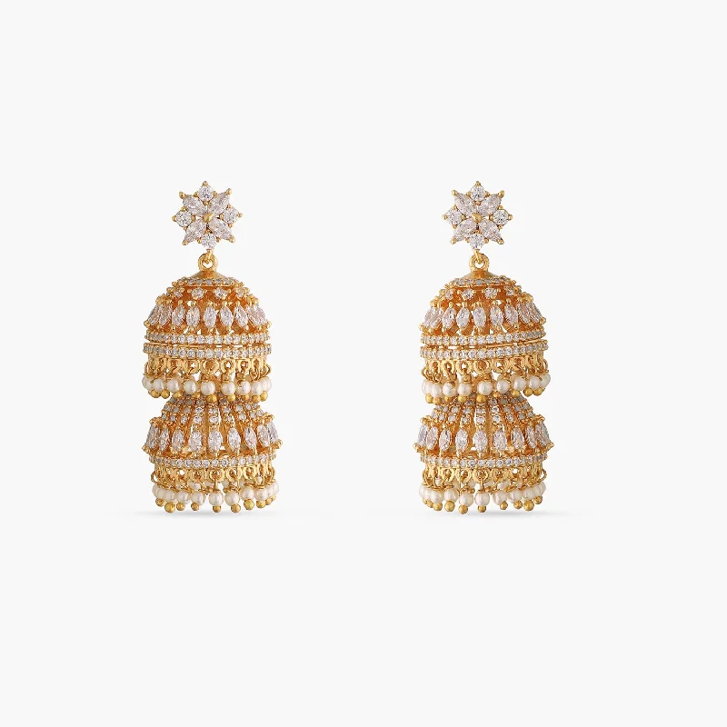 women's pearl earrings-Brilliance Two Layer Jhumka Earrings