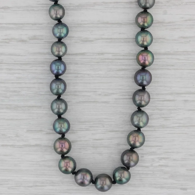 women's affordable necklaces-Black Cultured Pearl Bead Strand Necklace 14k Gold Clasp 20.5"