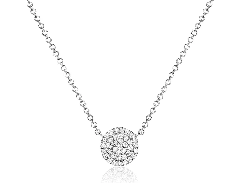 women's emerald necklaces-14K White Gold Diamond Circle Disk Necklace