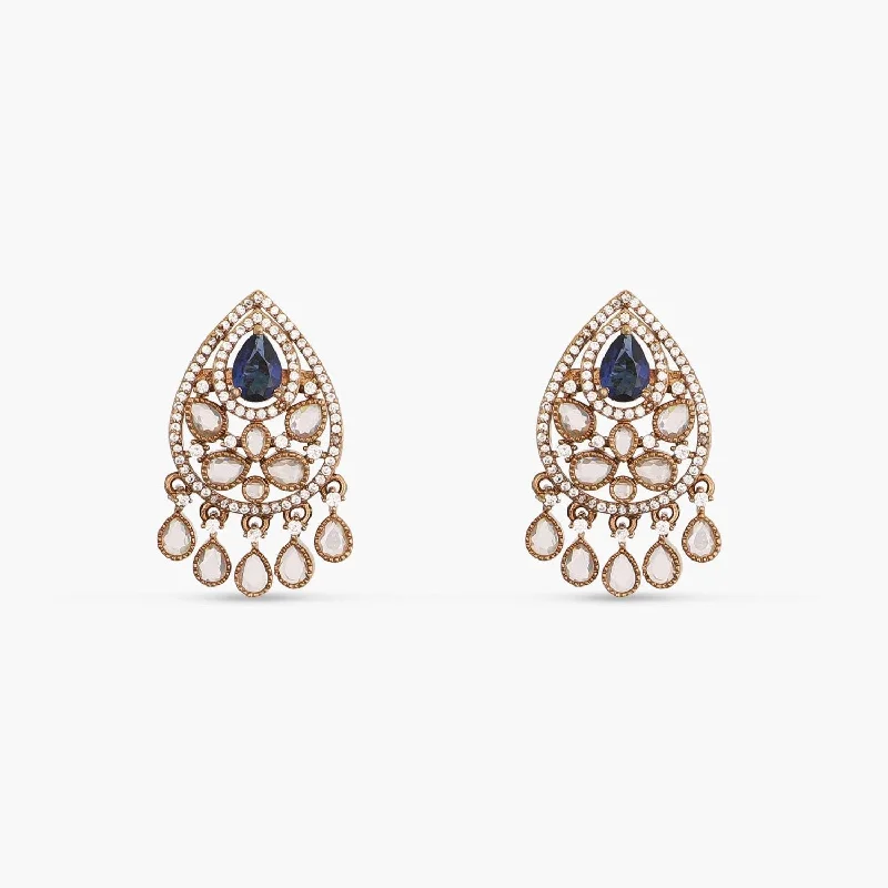 women's antique earrings-Delara Nakshtra CZ Blue Stud Earrings