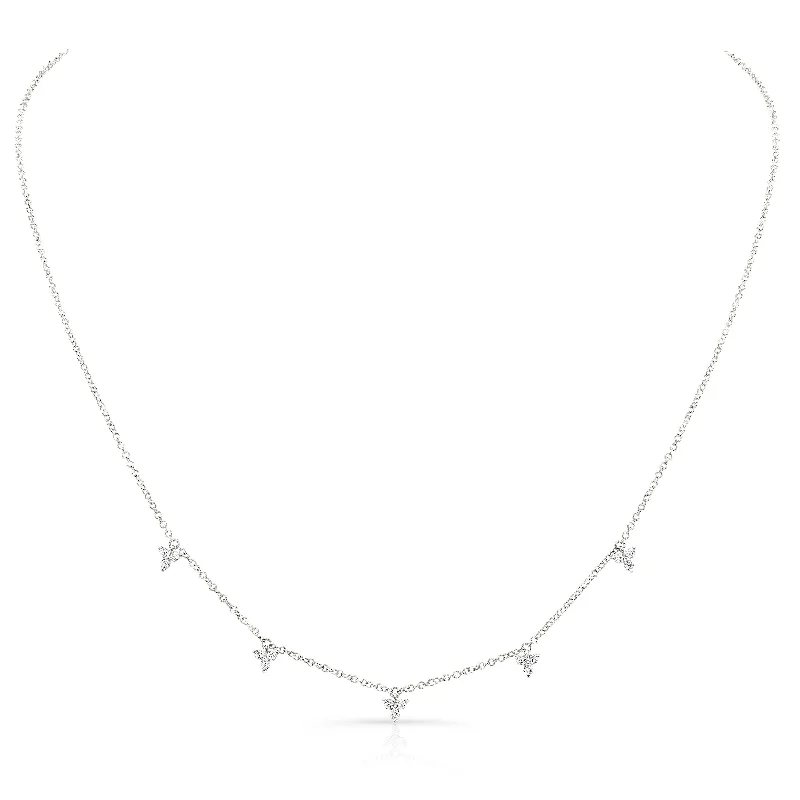 women's sea-inspired necklaces-14K White Gold Diamond Trio Drop Dangle Necklace