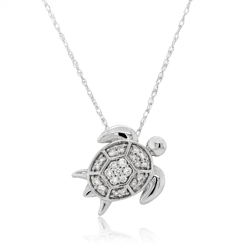 women's cross necklaces-WHITE GOLD AND DIAMOND TURTLE NECKLACE, .15 CT TW