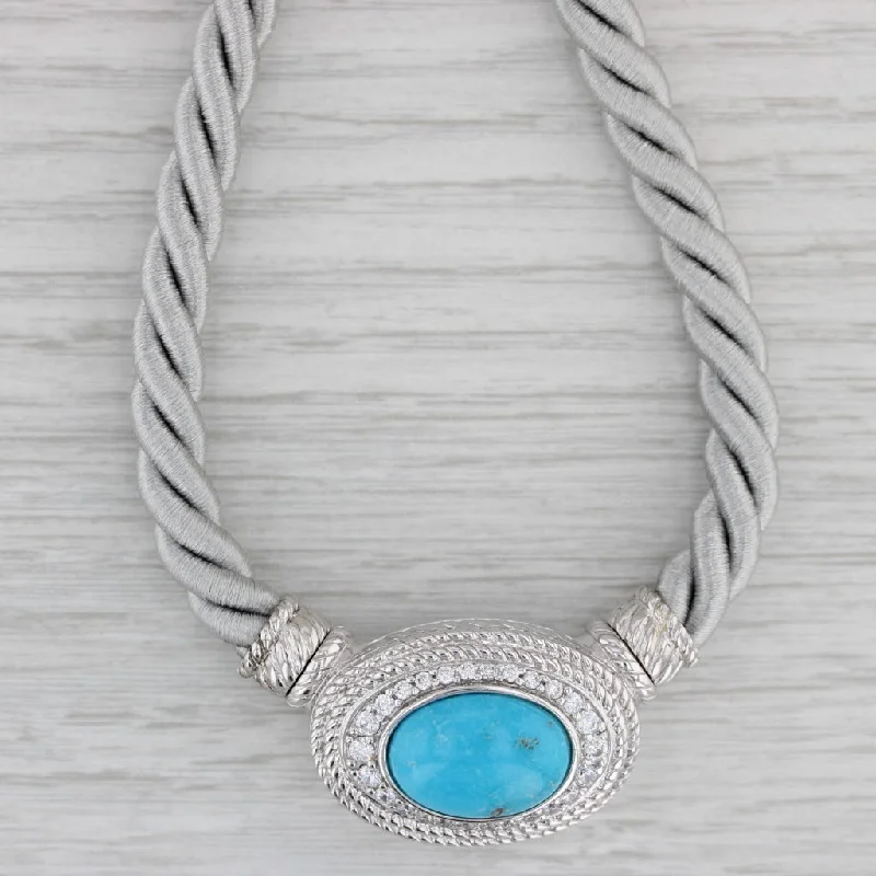 women's butterfly necklaces-Turquoise Cubic Zirconia Pendant Necklace Sterling Silver Judith Ripka Gray Cord