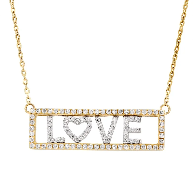 women's locket necklaces-TWO-TONE GOLD AND DIAMOND LOVE PENDANT NECKLACE, 1.06 CT TW