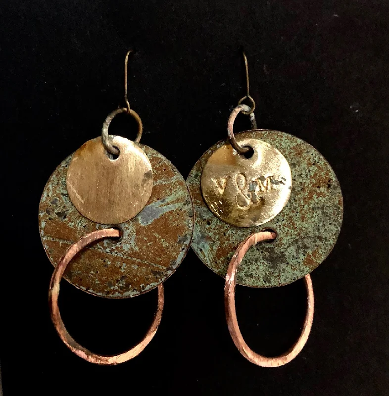 women's bold earrings-Church patina roof earrings 65