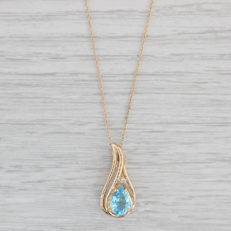 women's astrology necklaces-1.47ct Blue Topaz Teardrop Pendant Necklace 14k Yellow Gold 17" Rope Chain