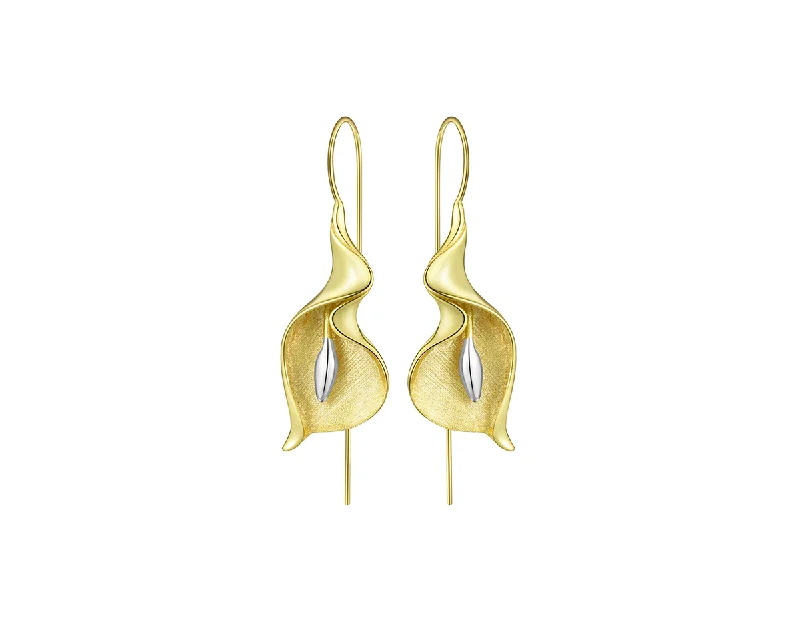 women's asymmetrical earrings-Calla Lily Flower Dangle Earrings