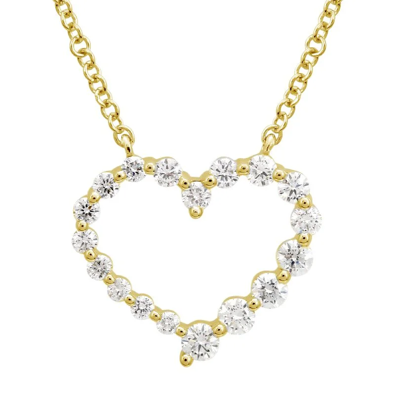 women's religious necklaces-14k Yellow Gold Diamond Open Heart Necklace