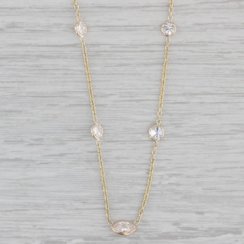 women's antique necklaces-New 1.85ctw Diamond By The Yard Station Necklace 14k Gold 16-18" Adjustable