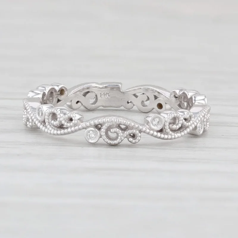 women's heart-shaped engagement rings-New Ornate Diamond Scrollwork Ring 14k White Gold Sz 6.25 Stackable Wedding Band