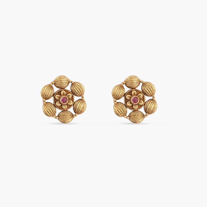 women's chic earrings-Azba Simple Floral Antique Stud Earrings