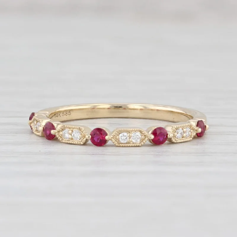 women's pave engagement rings-New 0.25ctw Diamond Ruby Stackable Ring 14k Yellow Gold Size 6.5 Wedding Band