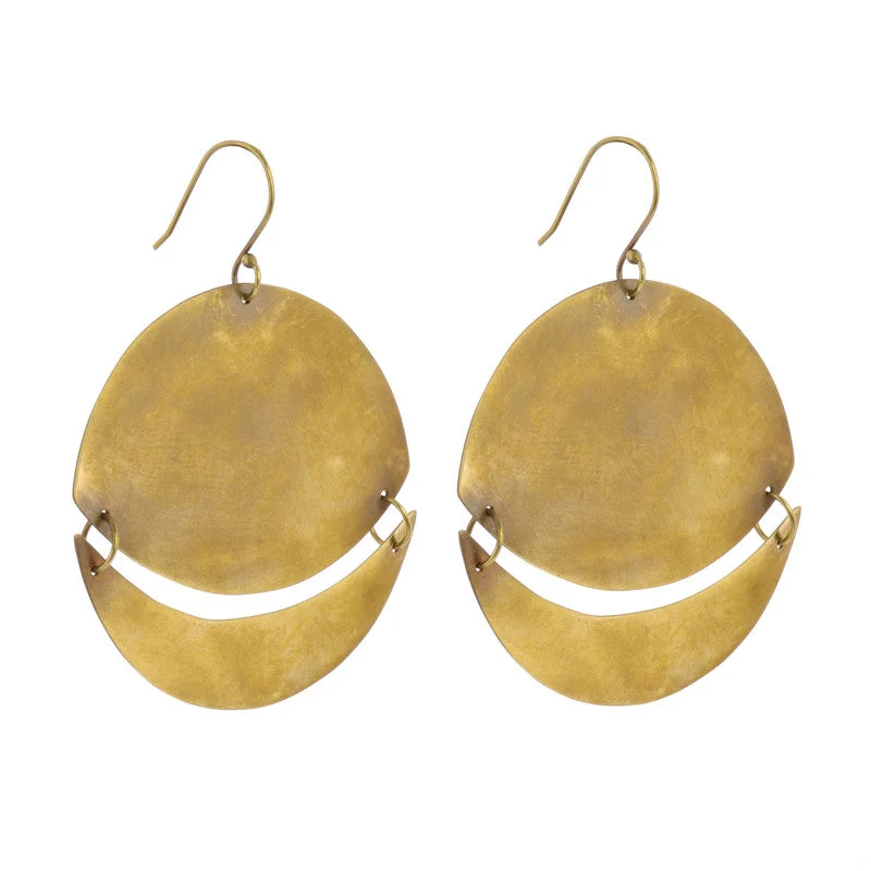 women's mismatched earrings-Moonrise Earrings - Round, Lrg - Brass - Brass