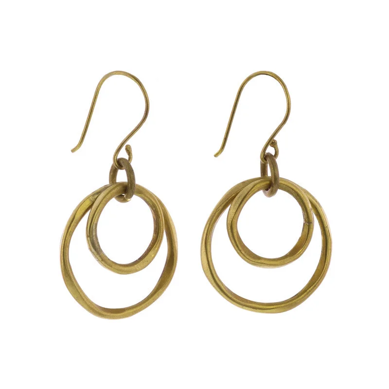 women's cat earrings-Small Round Gemini Earrings - Brass