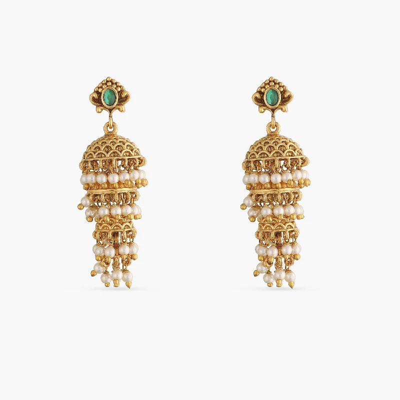 women's lab-grown diamond earrings-Nivara Four Layer Jhumka Earrings