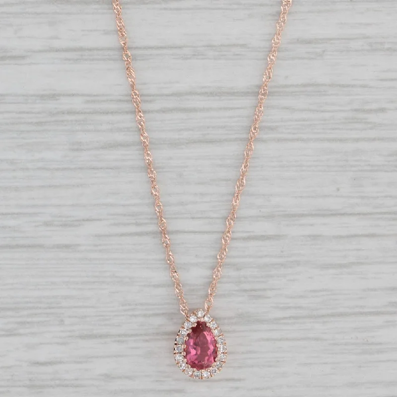 women's statement necklaces-New 0.50ctw Pink Tourmaline Diamond Teardrop Pendant Necklace 14k Rose Gold