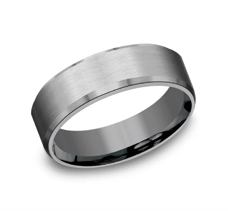 women's black diamond engagement rings-Grey Tantalum Satin Finish 7mm Beveled Wedding Band