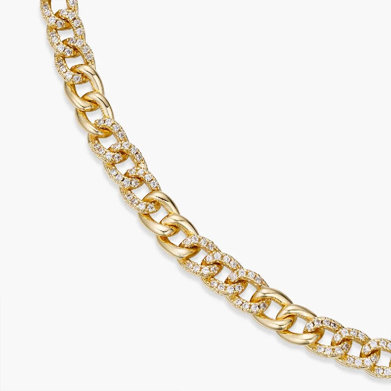 women's two-tone necklaces-Half Pave Mini Curb Chain Necklace