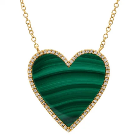 women's sun necklaces-14K Yellow Gold Malachite Heart Necklace