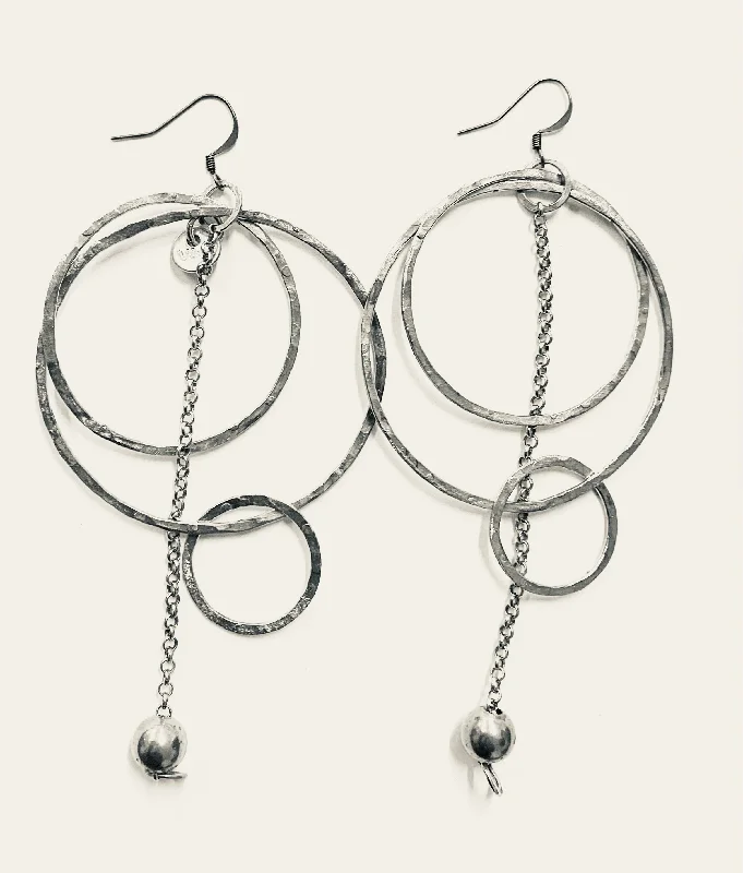 women's fashion-forward earrings-Hoop and chain silver large earrings