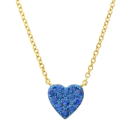 women's faith-based necklaces-14k Yellow Gold Blue Sapphire With Color Rhodium Heart Necklace