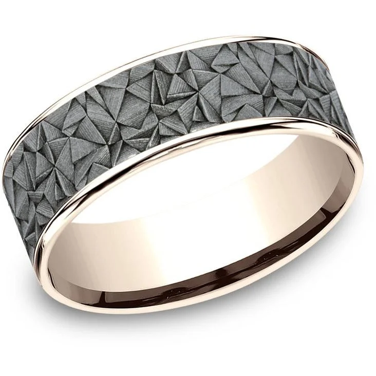 women's sustainable engagement rings-Benchmark Tantalum and 14k Rose Gold 7.5mm Kaleidoscope Wedding Band