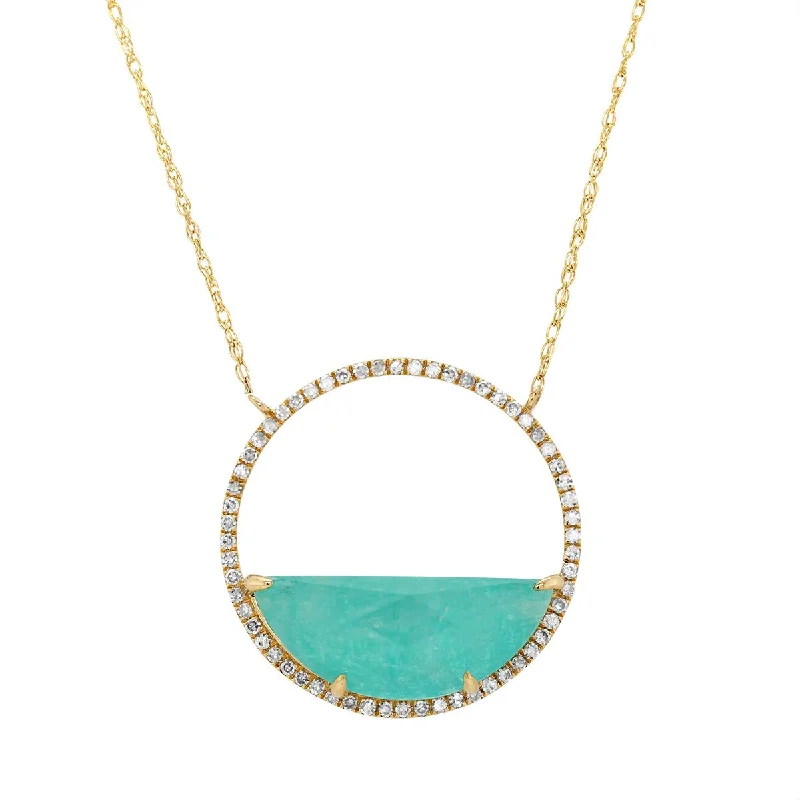 women's chain necklaces-YELLOW GOLD AMAZONITE AND DIAMOND PENDANT NECKLACE, .17 CT TW