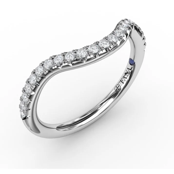 women's flush-set engagement rings-Fana 14K White Gold and Diamond Curved Wedding Band