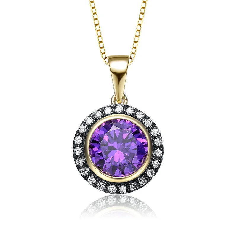 women's eco-friendly necklaces-Sophie Purple Gold and Black Round Pendant Necklace