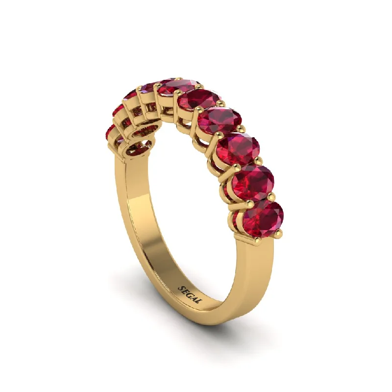 women's asymmetrical engagement rings-10 Stone Ruby Oval Cut Wedding Band Ring - Harriet No. 10