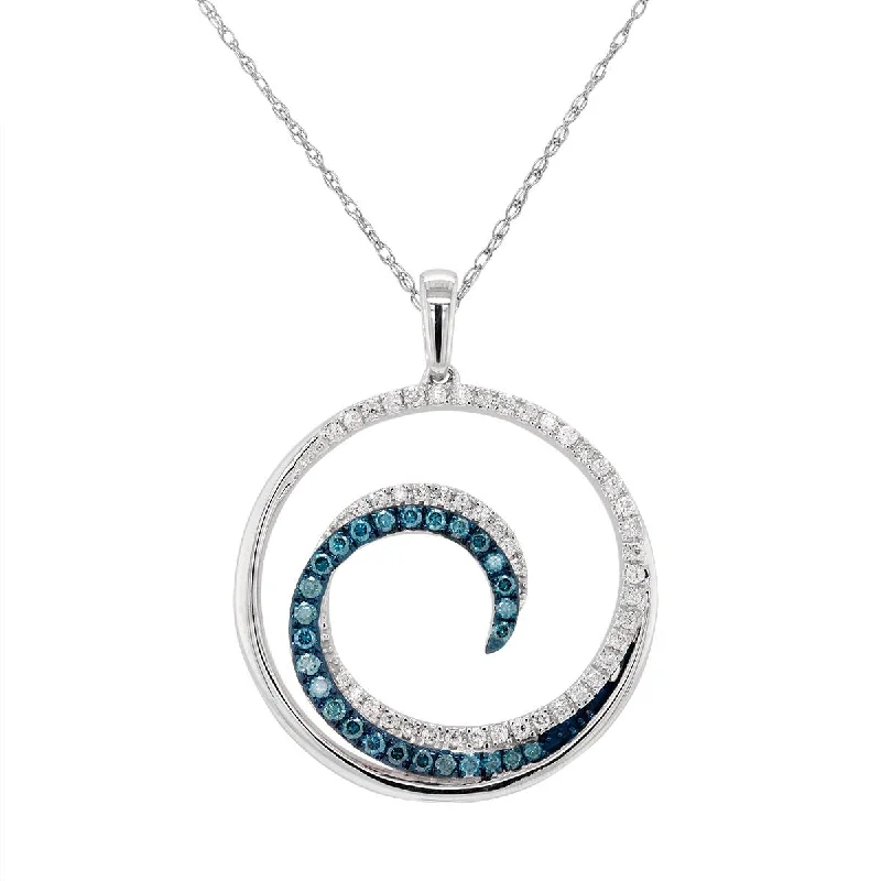 women's layered necklaces-MODERN WHITE GOLD NECKLACE WITH BLUE AND WHITE DIAMONDS, 3/8 CT TW