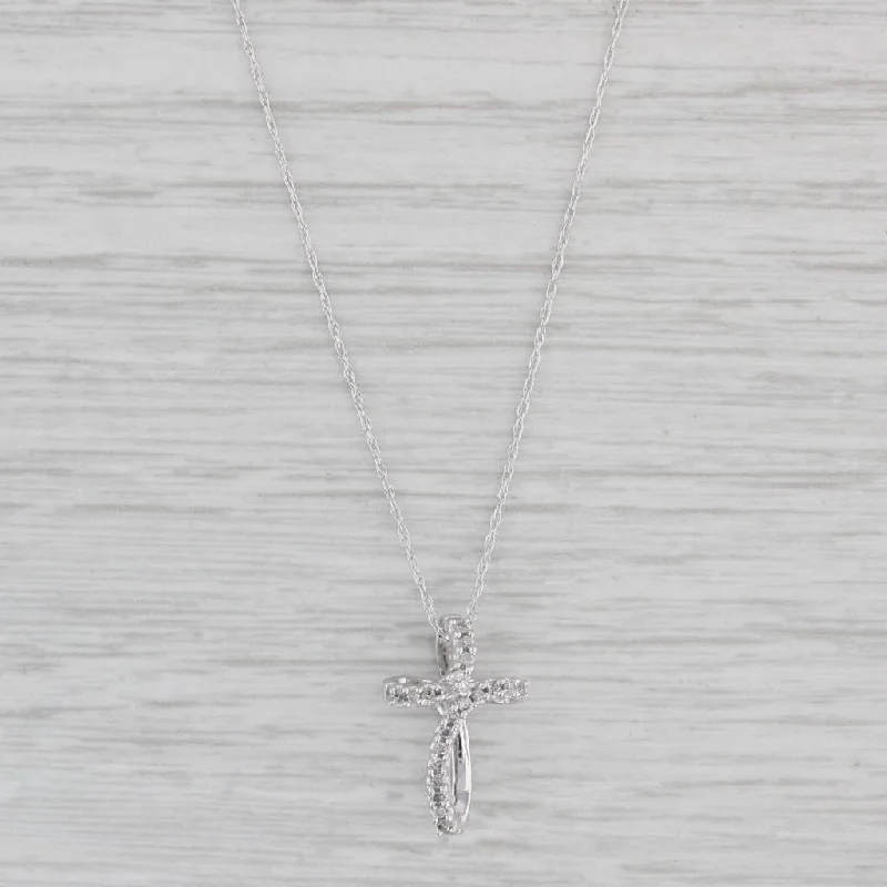 women's luxury necklaces-Diamond Cross Pendant Necklace 10k White Gold 19.5" Rope Chain