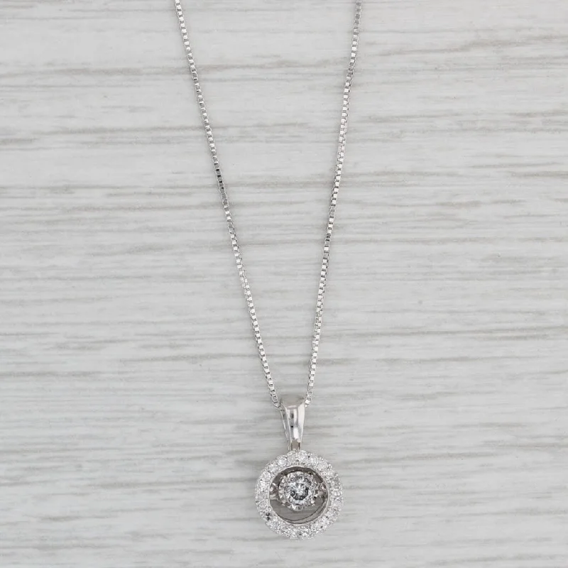 women's bold necklaces-0.15ctw Dancing Diamond Halo Pendant Necklace 10k White Gold 18.5" Box Chain