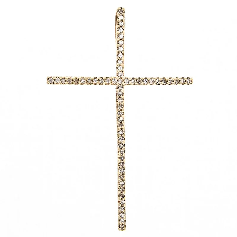 women's celestial necklaces-14K Yellow Gold Diamond Large Cross Necklace