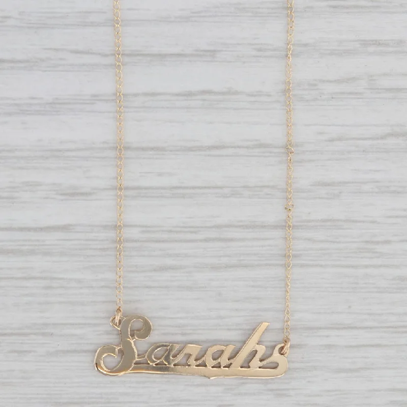 women's wave necklaces-Sarah Name Pendant Necklace 14k Yellow Gold Curb Chain 16.25"