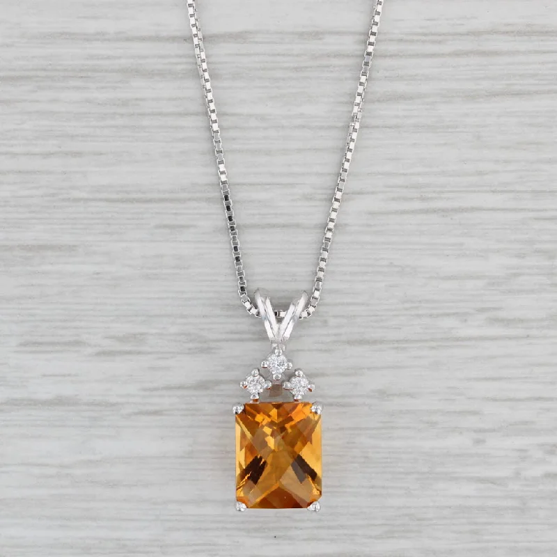 women's adjustable necklaces-3.25ctw Orange Citrine Diamond Pendant Necklace 14k White Gold 18" Box Chain