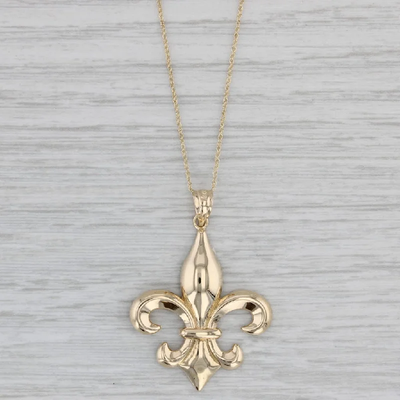 women's mother-daughter necklaces-Fleur Di Lis Pendant Necklace 14k Yellow Gold 18" Rope Chain