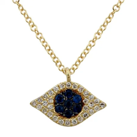 women's nature-inspired necklaces-14K Yellow Gold Diamond + Sapphire Evil Eye Necklace