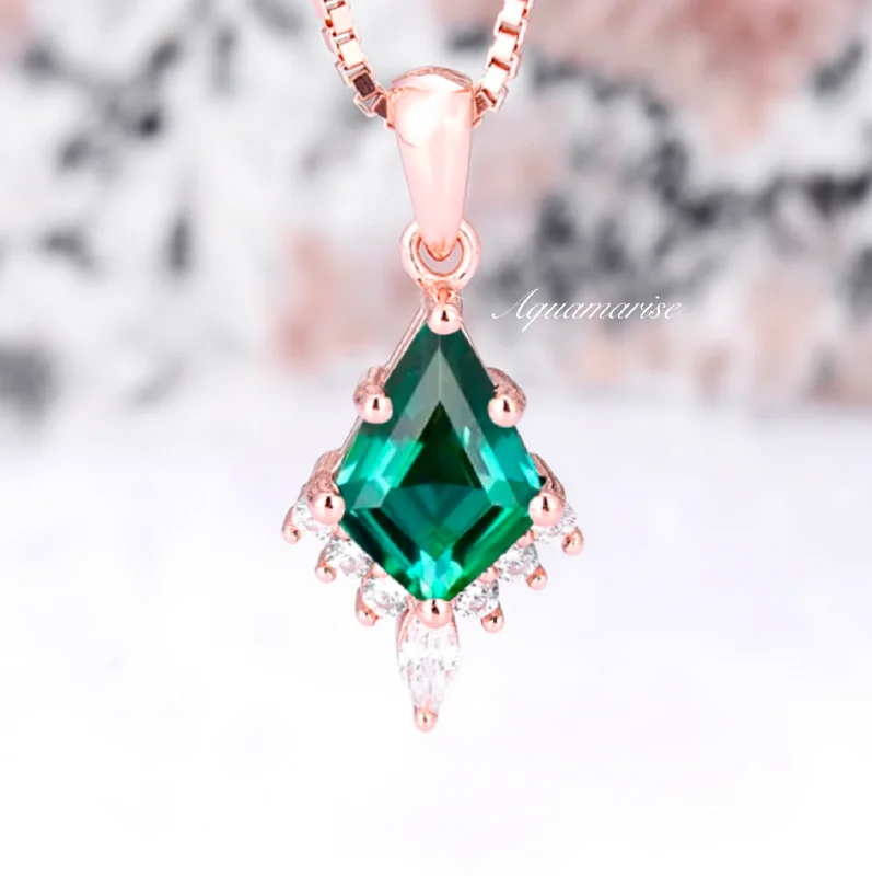 women's eco-friendly necklaces-Skye Kite™  Kite Emerald Necklace- 14K Rose Gold Vermeil