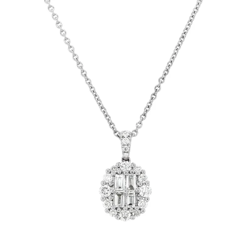 women's high-end necklaces-WHITE GOLD NECKLACE WITH DIAMOND CLUSTER PENDANT, .77 CT TW